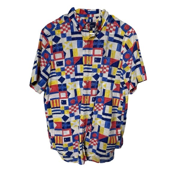 Vineyard Vines Whale Shirt Men’s M 100% Cotton Nautical Flag Button Front Preppy - Picture 1 of 5